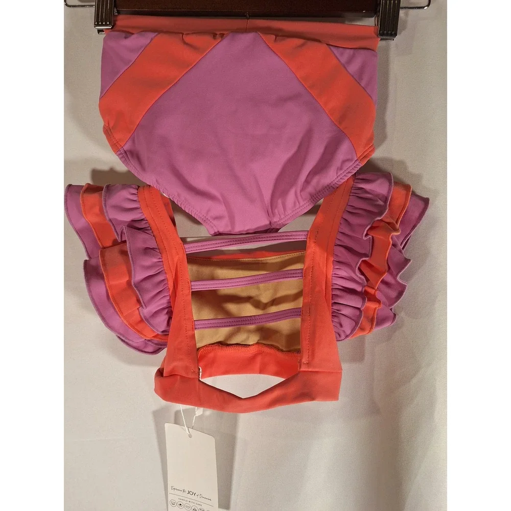 Roxie Dance Girls Two Piece Ruffle Set Orange Purple Chevron CS NWT
